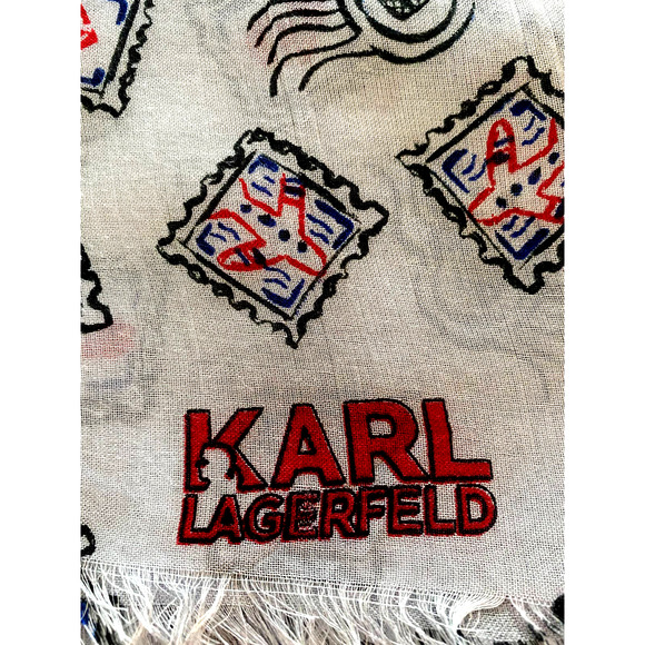 KARL LAGERFELD with Love from Paris Postage Stamps 54" x 54" square Scarf - Picture 1 of 3